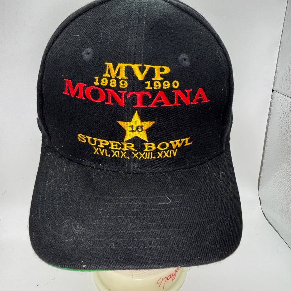 Joe Montana MVP Snapback Hat LA Gear Vintage 90s Super Bowl Black Cap‎ USA